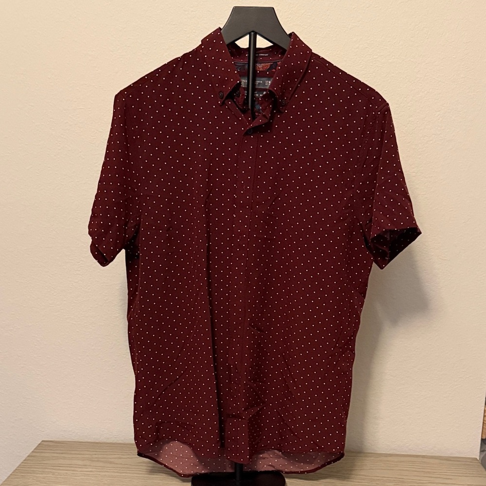Denim & Flower Burgundy Polka Dot Shirt